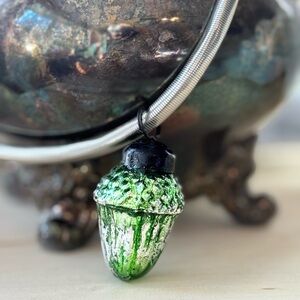 Artisan Silver Necklace with Green Vintage Ornament Pendant